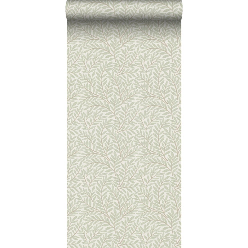 Tapeta liście w stylu skandynawskim jasnozielonym - 53 cm x 10 m - SANDERS & SANDERS