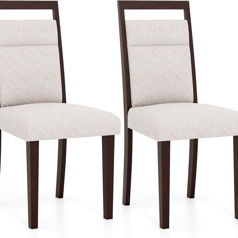 Zestaw 2 Krzeseł do Jadalni, Tapicerowane Krzesła Kuchenne, Wysokie Oparcie, Nogi z Drewna Kauczukowego, Siedzisko z Lnu, Salon (Beżowe)
