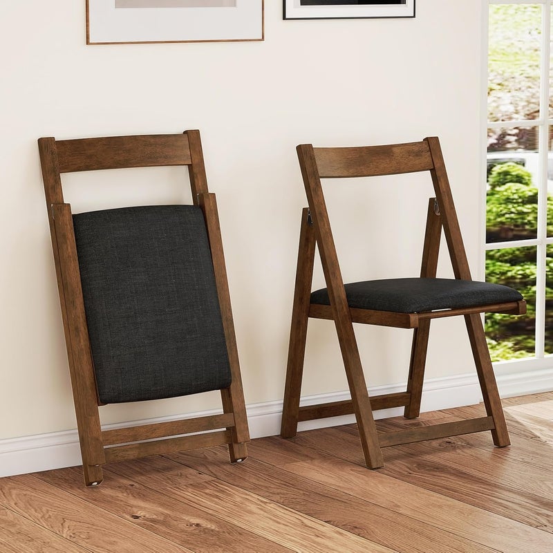 Zestaw 2 Składanych Krzeseł Drewnianych, z Tapicerowanym Siedziskiem, Oparciem, Stabilną Ramą z Drewna Klejonego, Nośność 150 kg, Konstrukcja