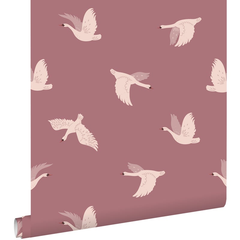 Tapeta łabędzie fioletowego mauve - 50 x 900 cm - ESTAHOME