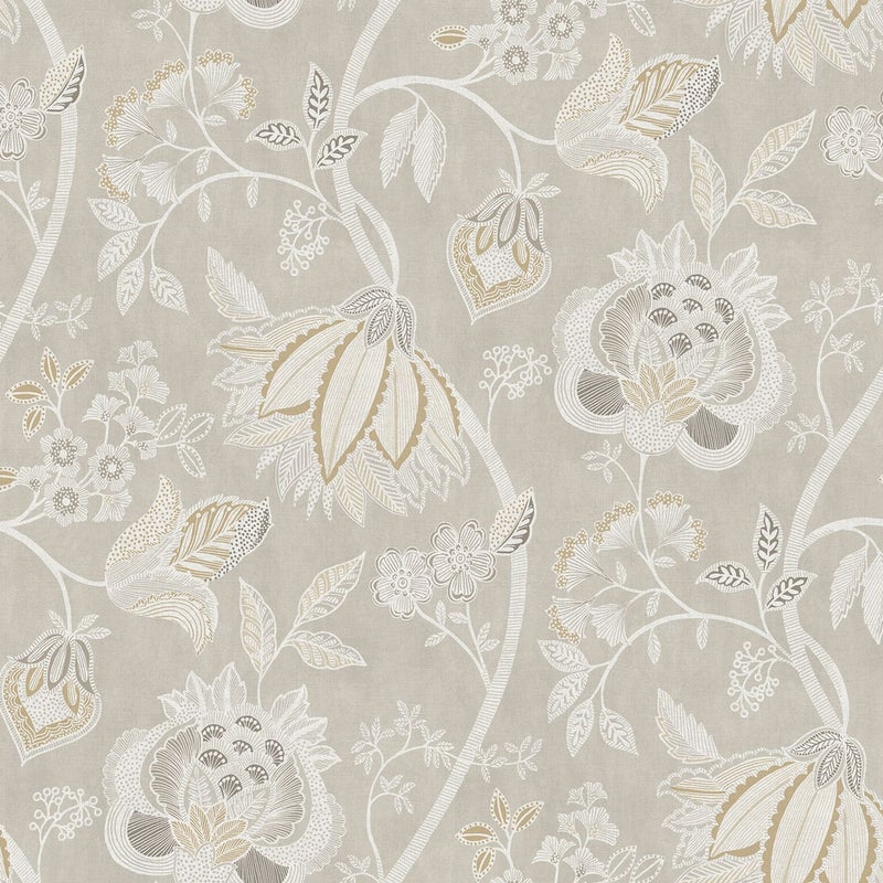 Tapeta kwiaty jasnoszarymIbeżowym - 53 cm x 10 m - SANDERS & SANDERS
