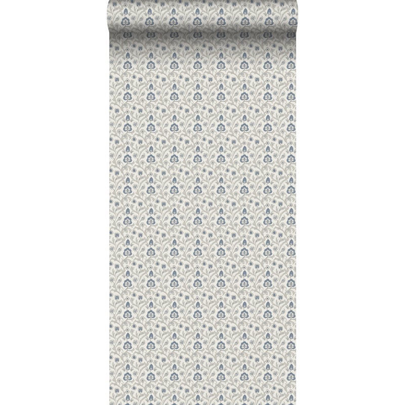 Tapeta kwiatowy wzór szarymIniebieskim - 53 cm x 10 m - SANDERS & SANDERS