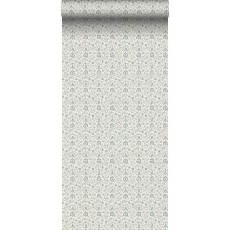 Tapeta kwiatowy wzór jasnoszarymIjasnoniebieskim - 53 cm x 10 m - SANDERS & SANDERS