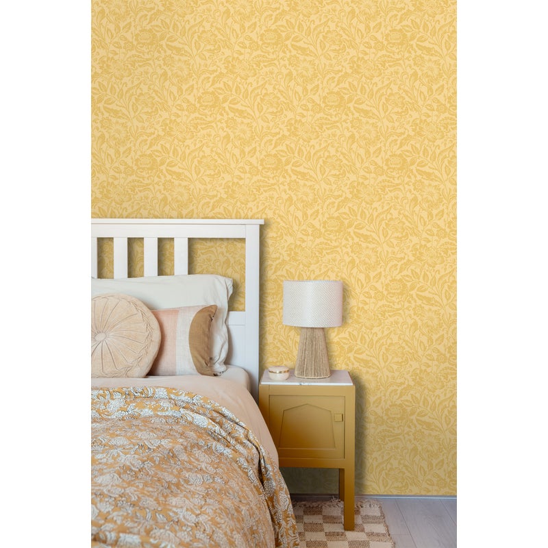 Tapeta zabytkowe kwiaty żółtym - 50 x 900 cm - ESTAHOME