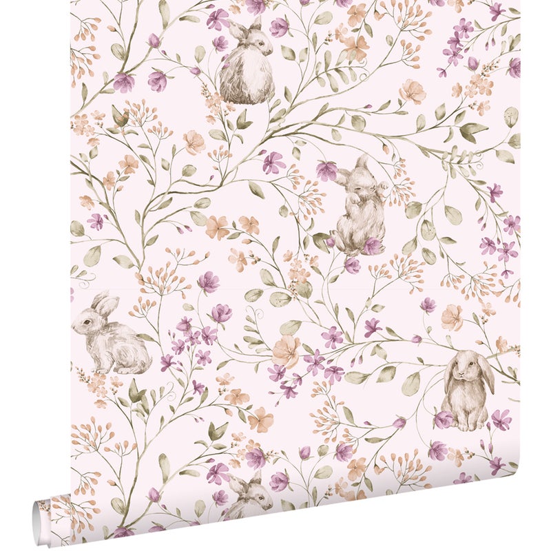 Tapeta króliki fioletowym,zielonymIbrązowym - 50 x 900 cm - ESTAHOME