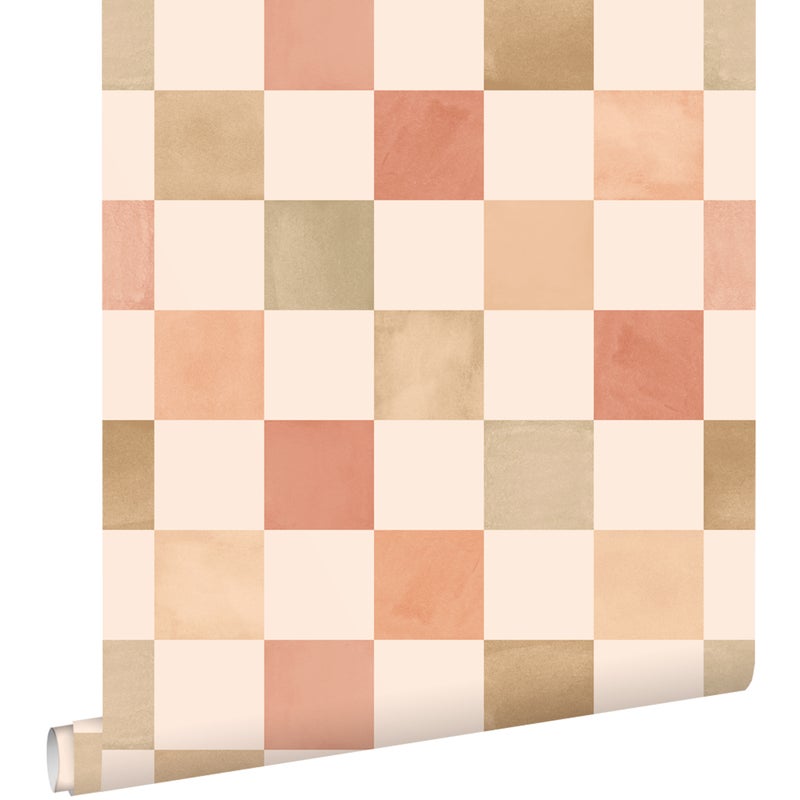 Tapeta motyw kratki beżowymIterakota - 50 x 900 cm - ESTAHOME