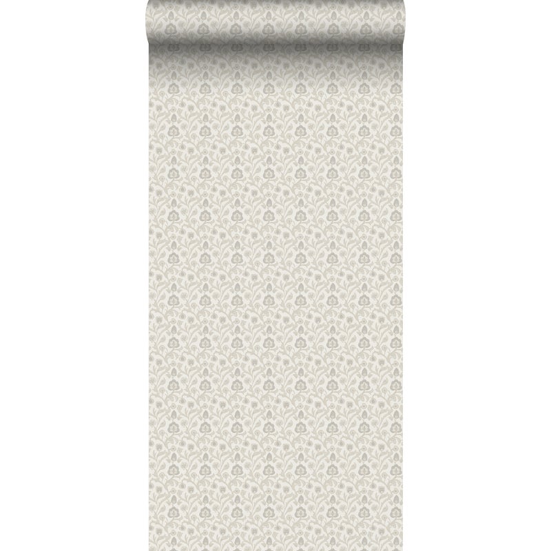 Tapeta kwiatowy wzór beżowymIjasnoszarym - 53 cm x 10 m - SANDERS & SANDERS
