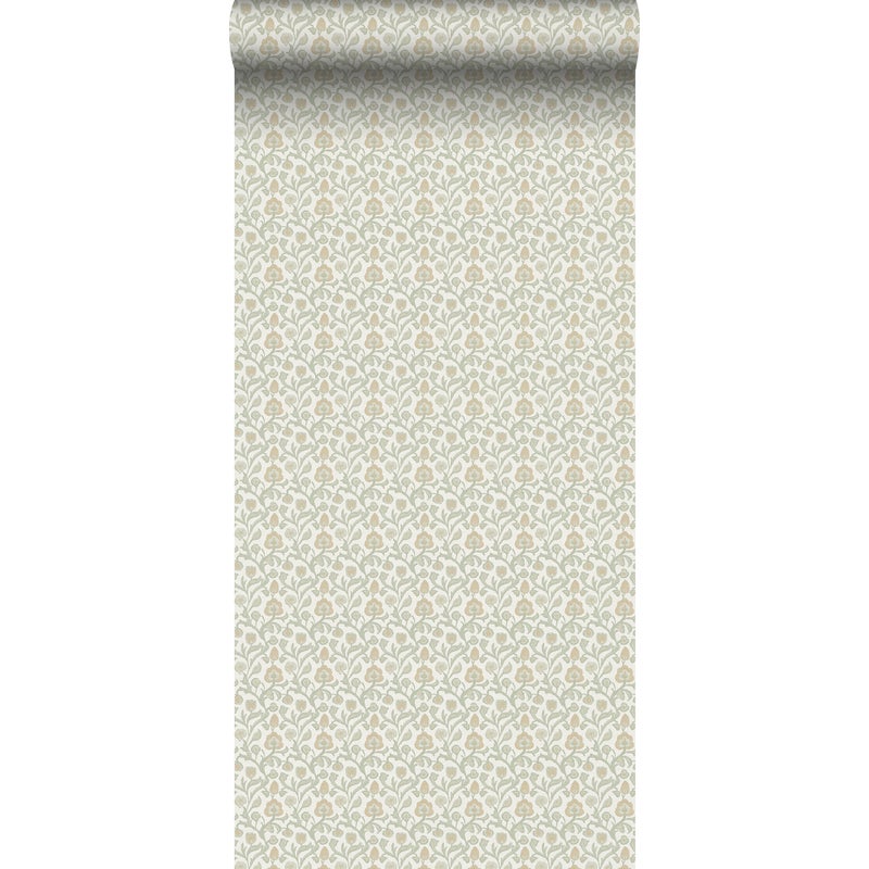 Tapeta kwiatowy wzór zielonym,żółtymIbeżowym - 53 cm x 10 m - SANDERS & SANDERS