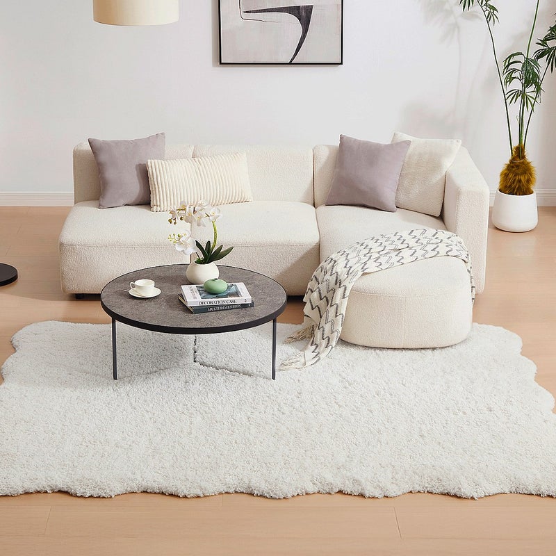 Dywan shaggy z długim włosiem i falistymi brzegami - 160 x 230 cm - Biały - NERIDA