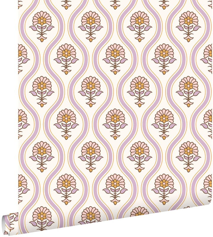 Tapeta zabytkowe kwiaty liliowo fioletowymIróżowym - 50 x 900 cm - ESTAHOME