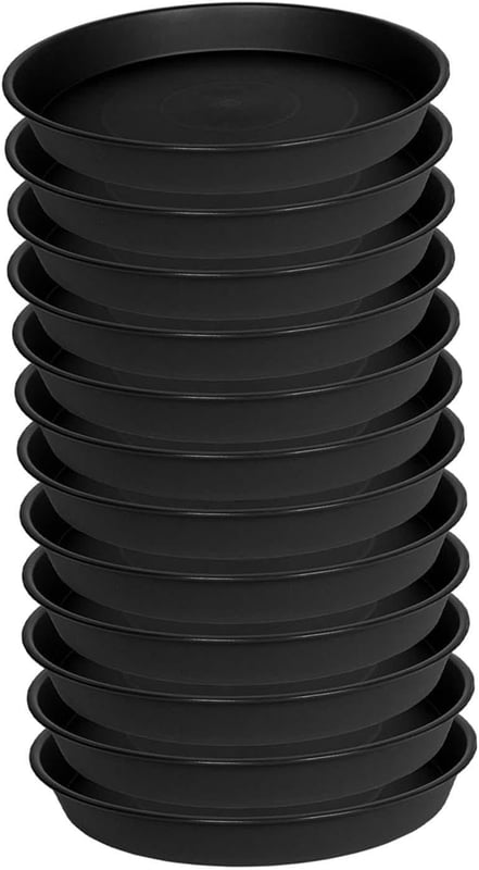 Czarna tacka na doniczki, 24,5 x 24,5 x 2,7 cm, 12 sztuk, do użytku wewnątrz i na zewnątrz, podstawa plastikowa