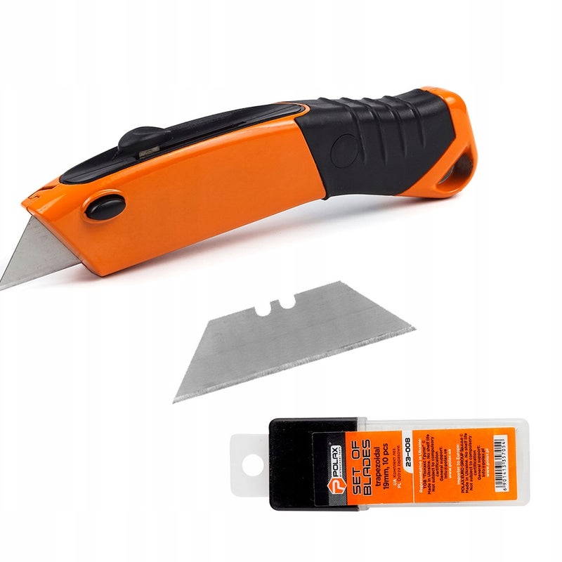 Polax Nóż budowlany z ostrzem trapezowym 19mm + Ostrza zapasowe trapezowe