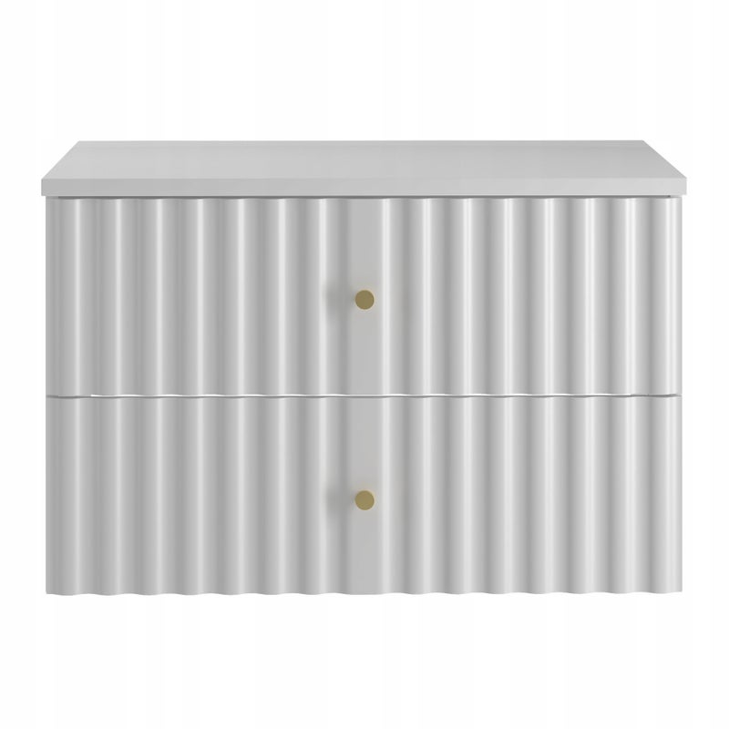 Szafka łazienkowa AQUA 80 cm biała z blatem wisząca 2 szuflady ryflowane fronty MDF