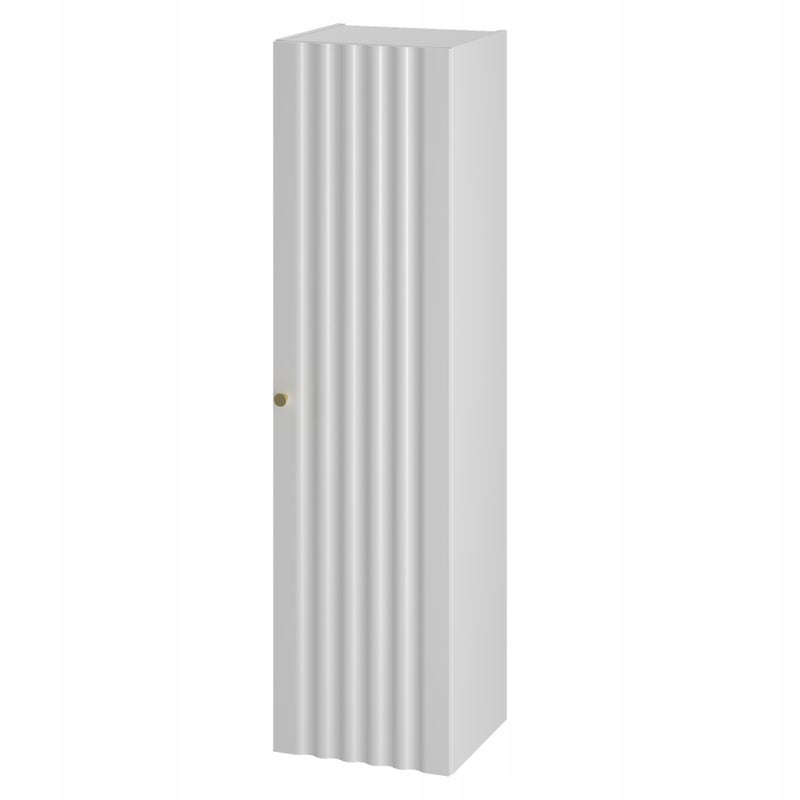 Słupek łazienkowy AQUA 35x130 cm biały ryflowany front złoty uchwyt