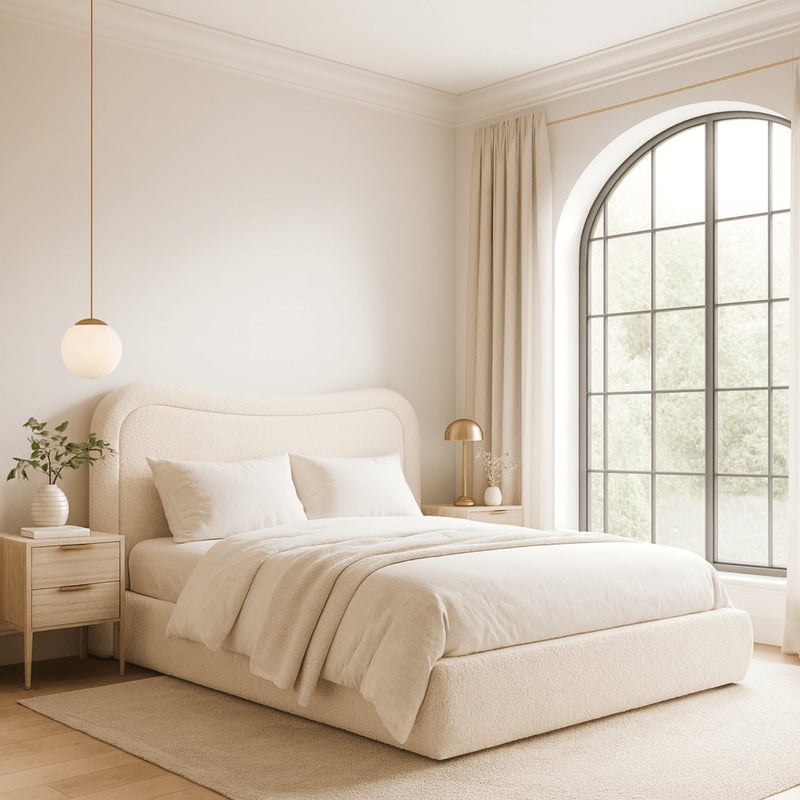 Łóżko 160x200 Tapicerowane Dwuosobowe Do Sypialni Baranek Krem HAGA