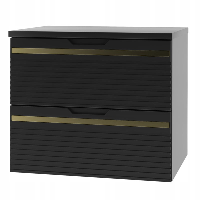 Szafka łazienkowa VESPER 60 cm czarna z blatem frezowany front 2 szuflady