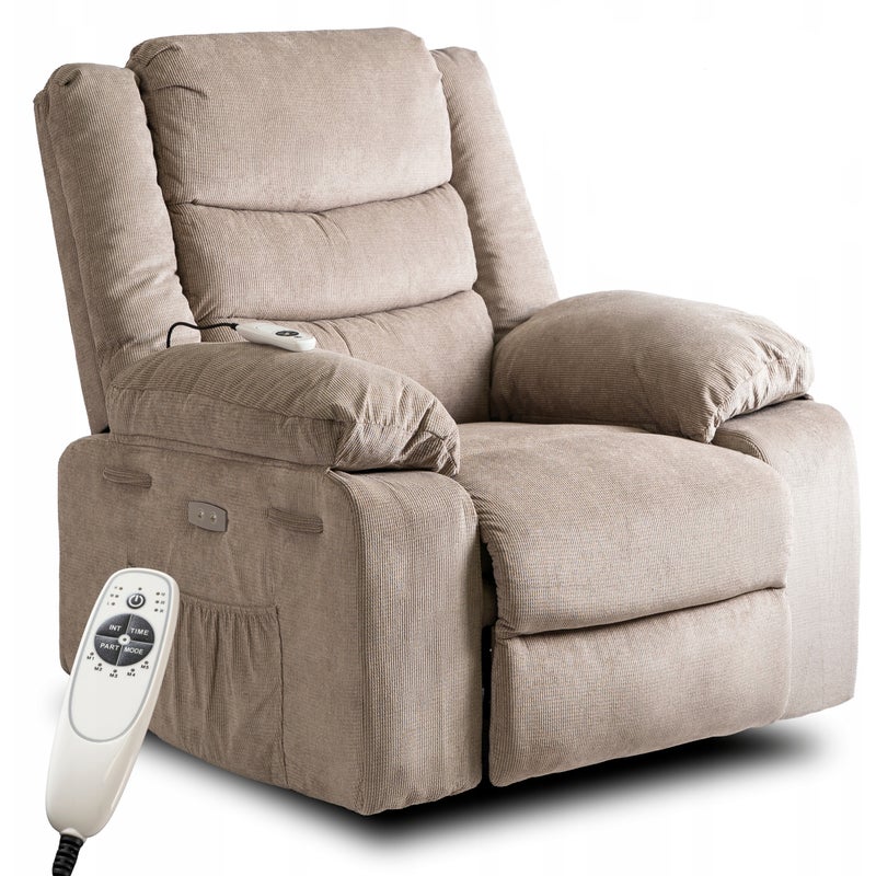 Elektryczny Fotel Rozkładany Masujący z Podnóżkiem Wypoczynkowy Beż JASPER