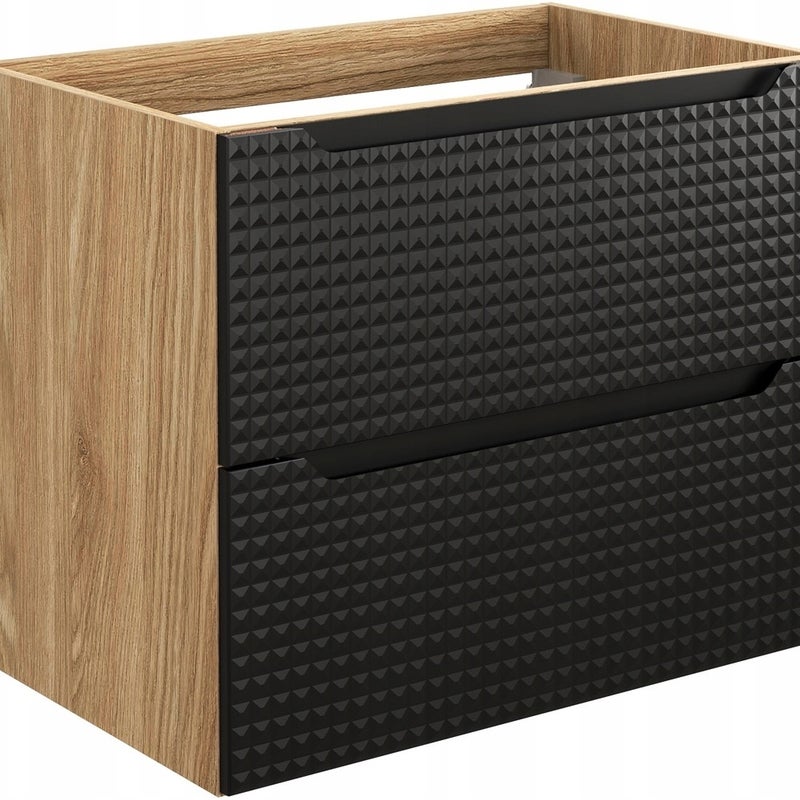 Szafka łazienkowa LUXOR 70 cm czarna dąb olejowany front 3D MDF wisząca