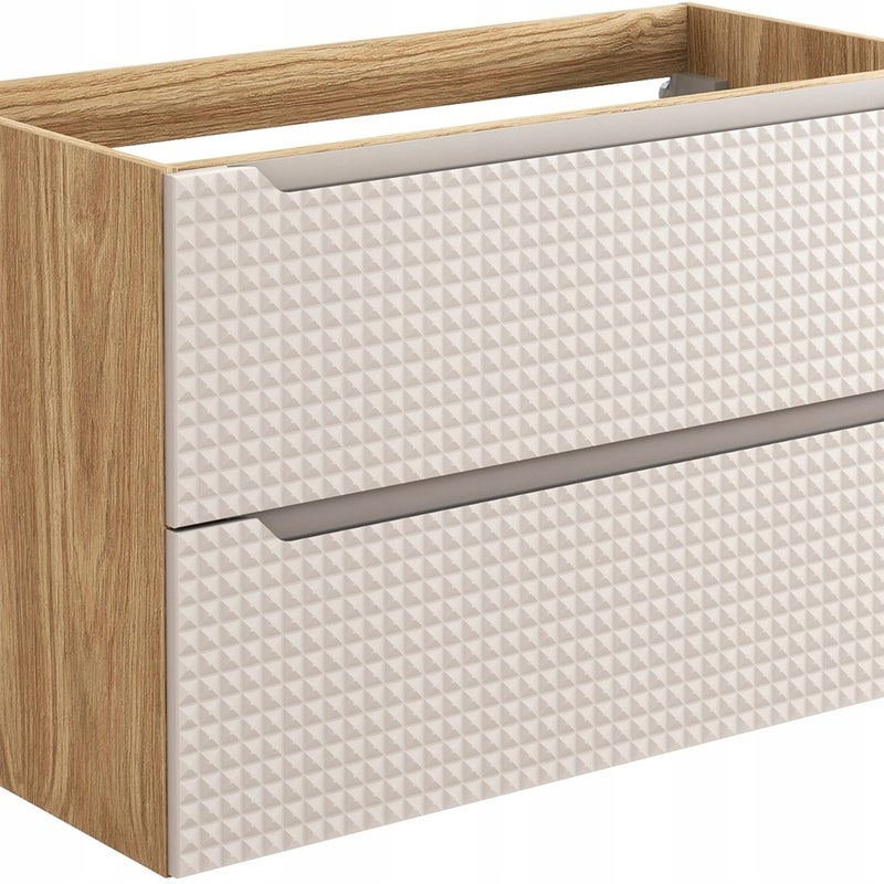 Szafka łazienkowa LUXOR 90 cm beżowa dąb olejowany front 3D MDF z szufladami