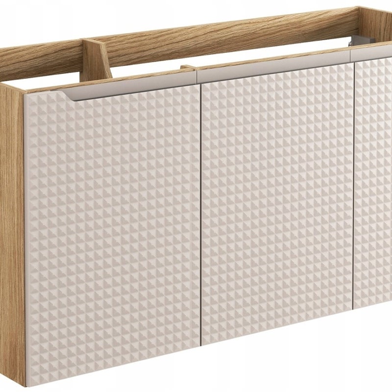 Szafka łazienkowa LUXOR 120 cm beżowa dąb olejowany front 3D MDF wisząca
