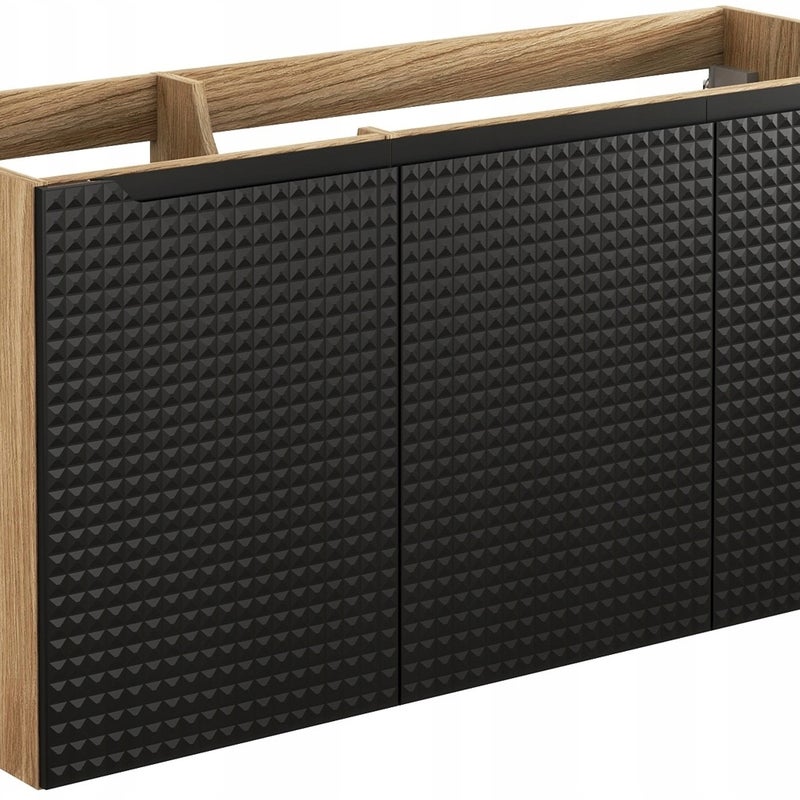Szafka łazienkowa LUXOR 120 cm czarna dąb olejowany front 3D MDF wisząca