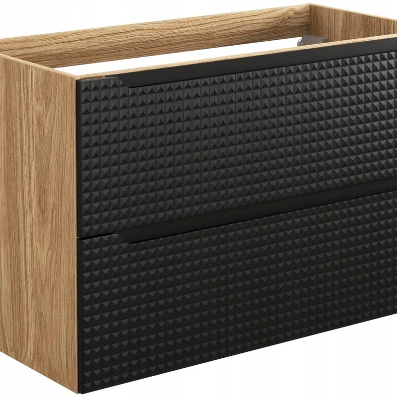 Szafka łazienkowa LUXOR 90 cm czarna dąb olejowany front 3D MDF wisząca