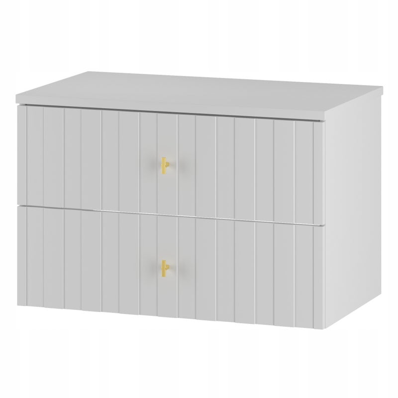 Szafka łazienkowa ELEGANTE 80 cm biała z blatem wisząca złote uchwyty mat