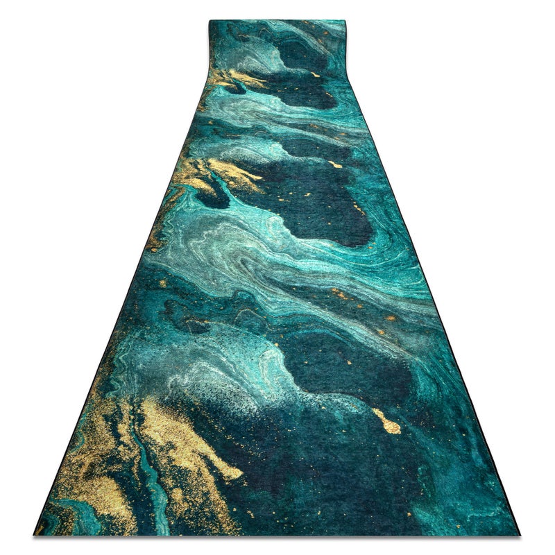 CHODNIK podgumowany DO PRANIA LOTUS SHADOWS 37750 Abstrakcja zielony / złoty 120cm 120x350 cm