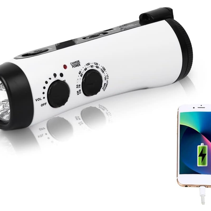 Latarka generatorowa – wielofunkcyjna latarka ręczna z korbką i ładowarką do telefonu – przenośna latarka awaryjna LED do biwakowania, biała