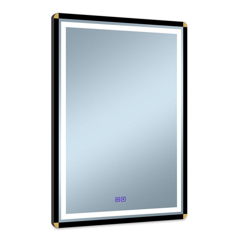 Lustro podświetlane w czarnej ramie ze złotymi narożnikami Duo Gold 60x80