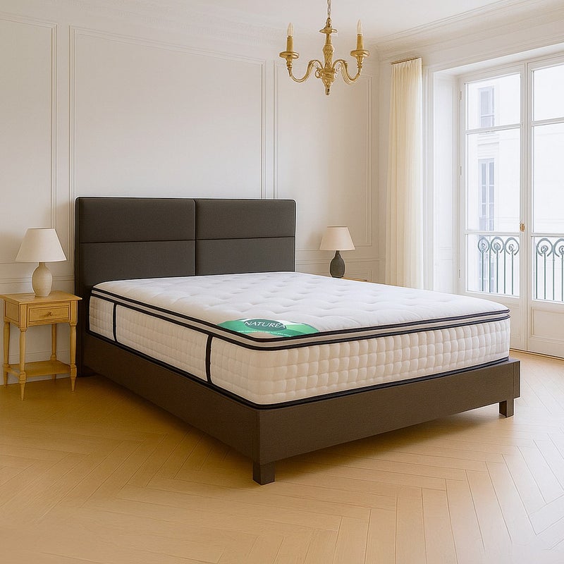 Materac 180 x 200 cm z 7-strefowymi sprężynami kieszeniowymi, wbudowanym topperem i pokrowcem bambusowym o grubości 26 cm – MIREZA od NATUREA