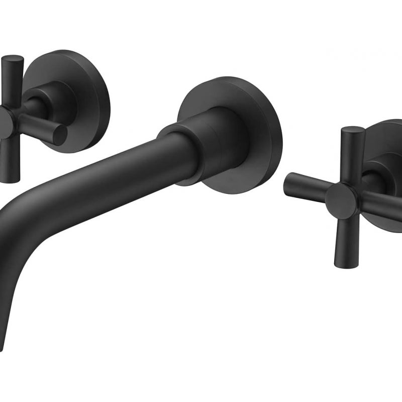 Bateria umywalkowa w całości miedziana, bateria umywalkowa ścienna do wody zimnej i ciepłej, czarna