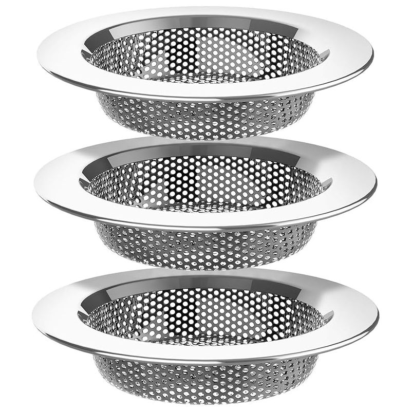 Sitko do zlewu kuchennego ze stali nierdzewnej, można myć w zmywarce, średnica zewnętrzna 4,4 cala, średnica wewnętrzna 3 cale, opakowanie 3 szt.