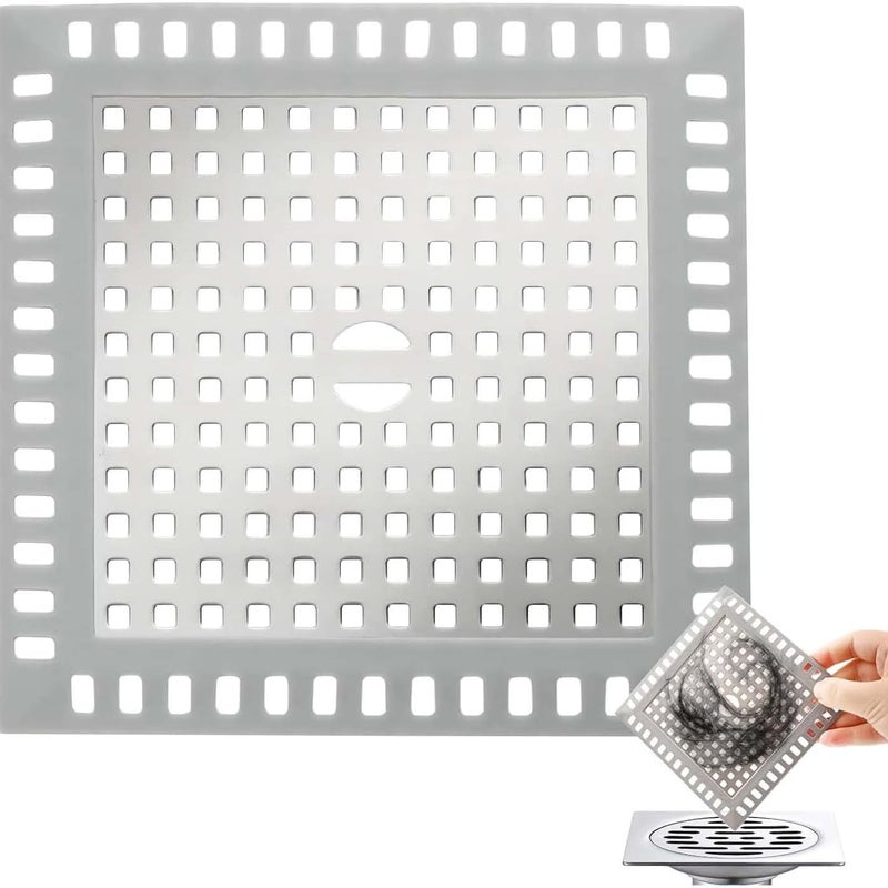 Łapacz włosów pod prysznic - Kwadratowy łapacz włosów pod prysznic - 12,2 x 12,2 cm - do łazienki i kuchni - srebrny