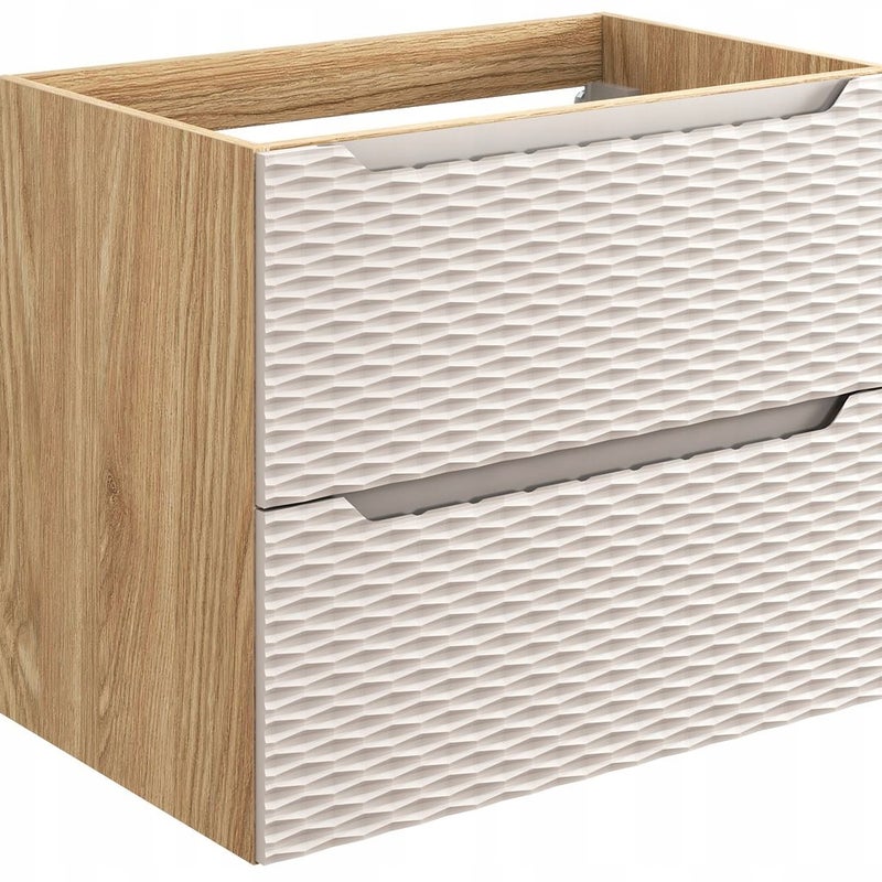 Szafka łazienkowa OCEAN 70 cm beżowa dąb olejowany front 3D MDF wisząca 2 szuflady