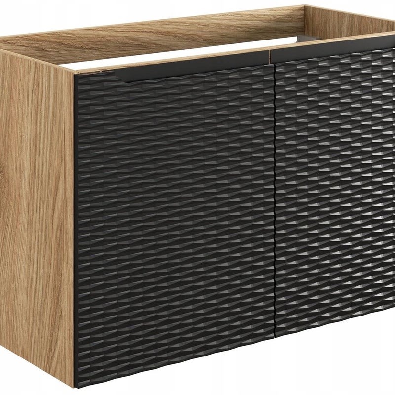 Szafka łazienkowa OCEAN 90 cm czarna dąb olejowany front 3D MDF wisząca