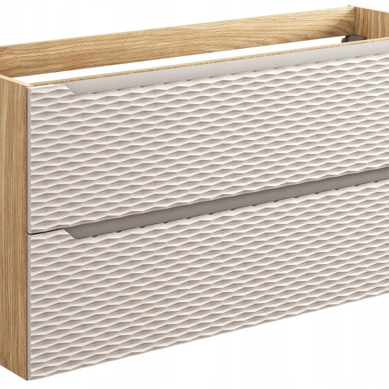 Szafka łazienkowa OCEAN 120 cm beżowa dąb olejowany front 3D MDF wisząca 2 szuflady