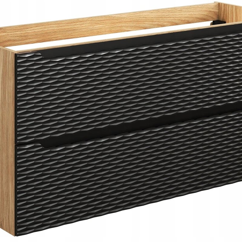Szafka łazienkowa OCEAN 120 cm czarna dąb olejowany front 3D MDF wisząca