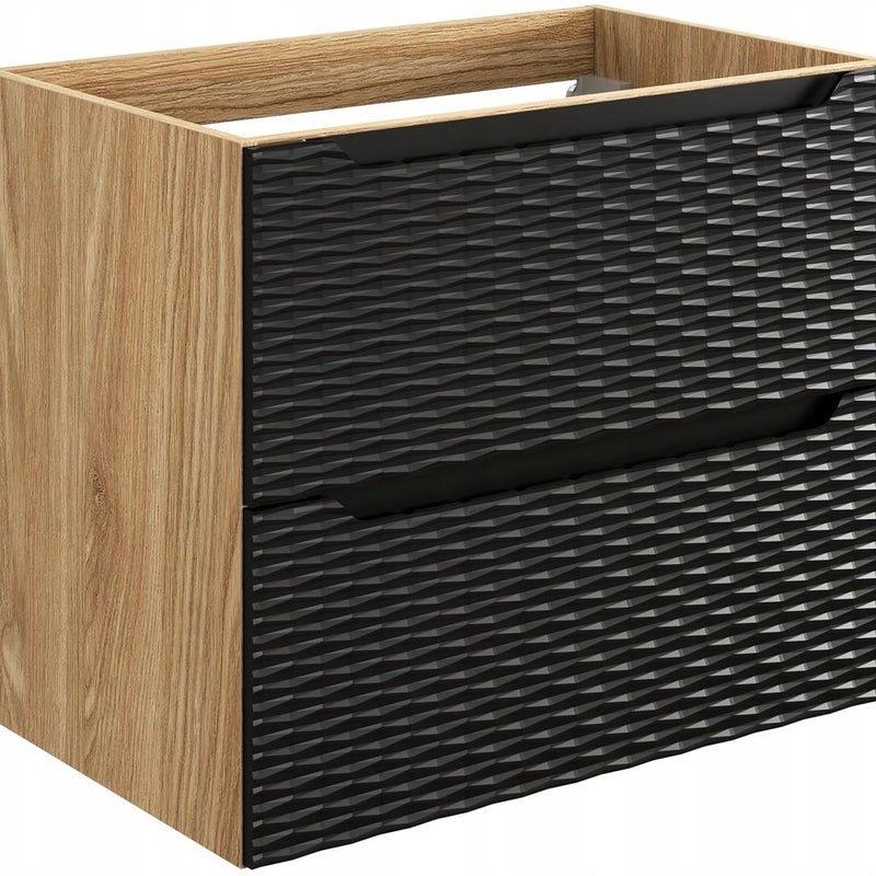 Szafka łazienkowa OCEAN 70 cm czarna dąb olejowany front 3D MDF wisząca