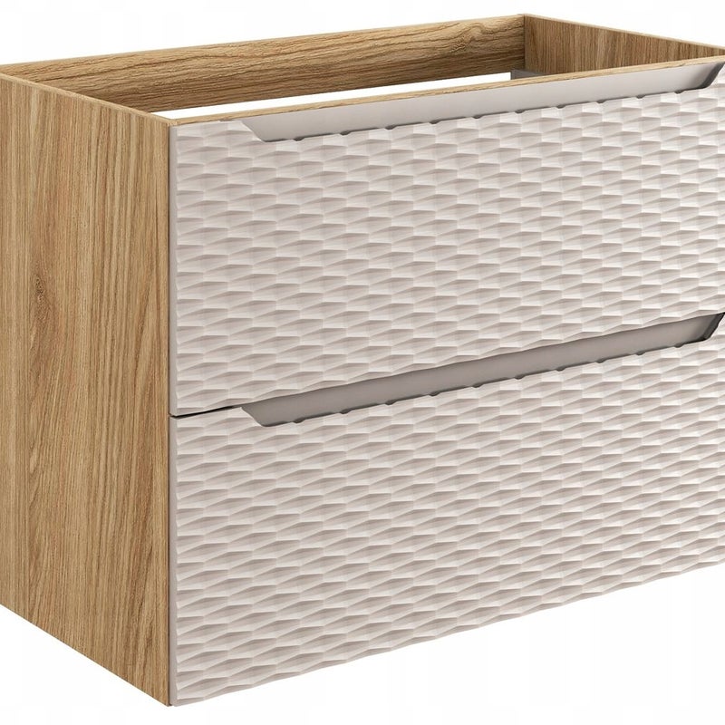 Szafka łazienkowa OCEAN 80 cm beżowa dąb olejowany front 3D MDF wisząca 2 szuflady