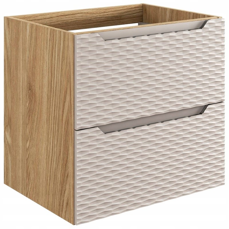 Szafka łazienkowa OCEAN 60 cm beżowa dąb olejowany front 3D MDF wisząca 2 szuflady
