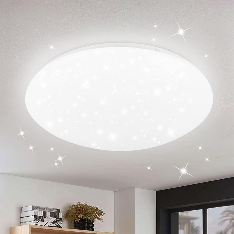 Nettlife Lampa sufitowa Plafon LED, 30 cm, okrągła, 6000K, z motywem gwieździstego nieba, do sypialni