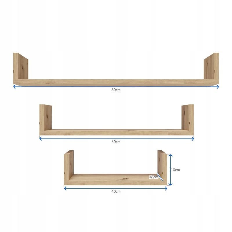 Półka wisząca EX3 DUŻA dąb artisan zestaw 3szt. półek