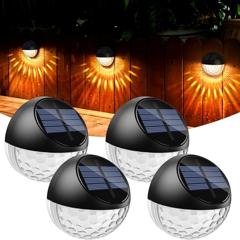 Zestaw 4 lamp solarnych LED do użytku na zewnątrz, wodoodporna lampa ścienna dekoracyjna IP65, ciepłe białe światło, lampa ścienna do