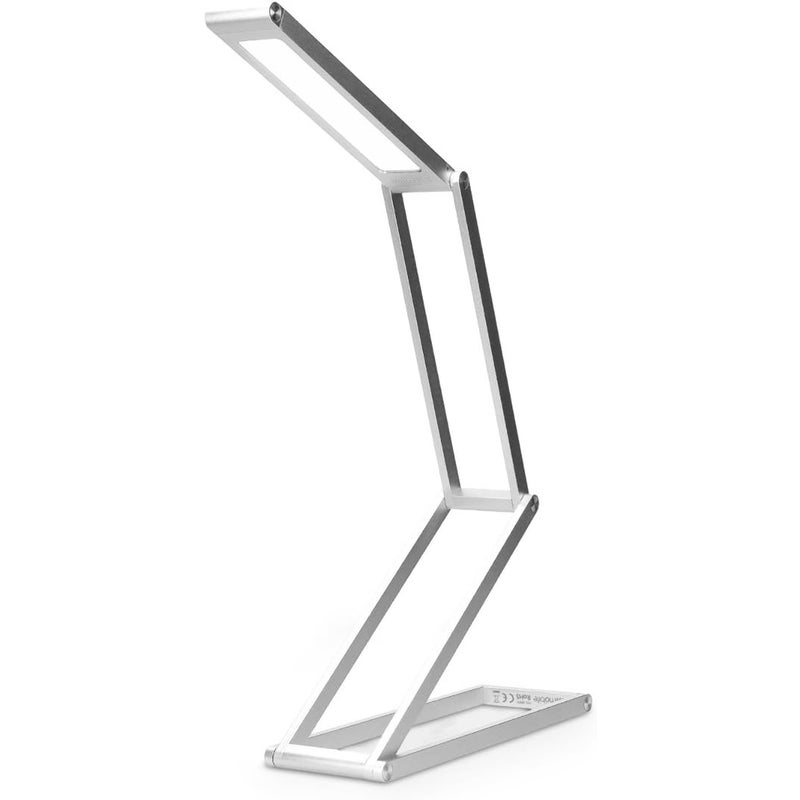 Składana aluminiowa bezprzewodowa lampka biurkowa LED z micro-USB i odpinanym haczykiem do stolika nocnego w salonie (srebrna)