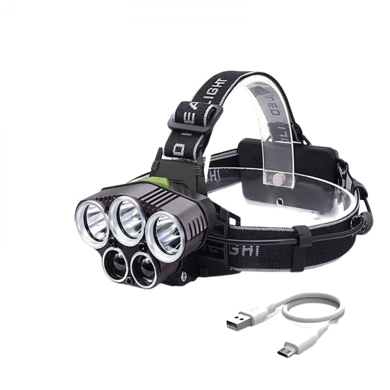 Latarka czołowa z 5 diodami LED i 6 trybami świecenia, ładowalna i wodoodporna