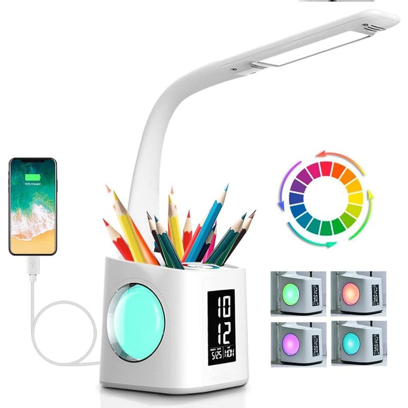 Lampka biurkowa LED dla oczu, lampa do nauki, port ładowania USB, nastrojowa lampka nocna z uchwytem na długopis