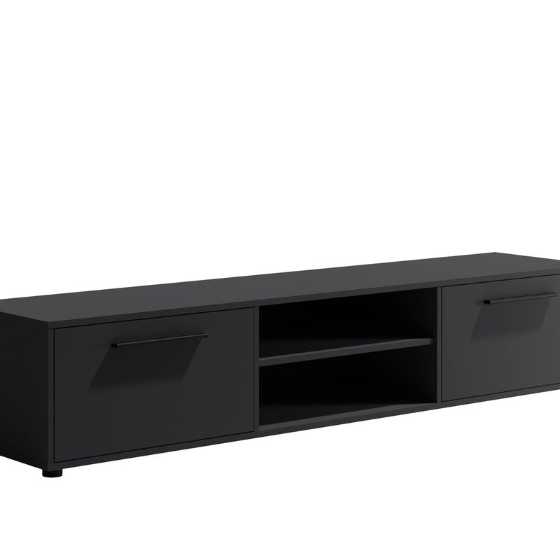 Stylowa Szeroka Dwudrzwiowa Szafka RTV MAXIVO Czarna do Salonu – 190 cm