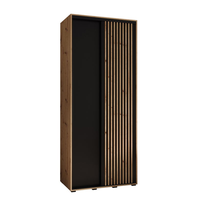 Szafa przesuwna wysoka Lanko 1 100 x 45 x 235,2 cm artisan + czarny + lamele artisan - Abiks Meble