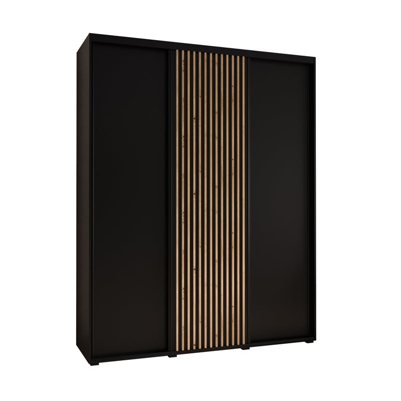 Szafa przesuwna wysoka Lanko 1 200 x 45 x 235,2 cm czarny + czarny + lamele artisan - Abiks Meble